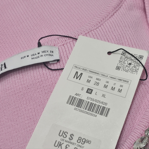 Zara JEWEL KNIT MINI DRESS WITH RHINESTONES IN PINK - Picture 7 of 7
